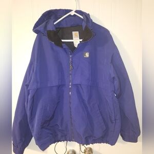 VTG Carhartt Hooded Heavy Windbreaker Royal Blue Work Jacket Size L